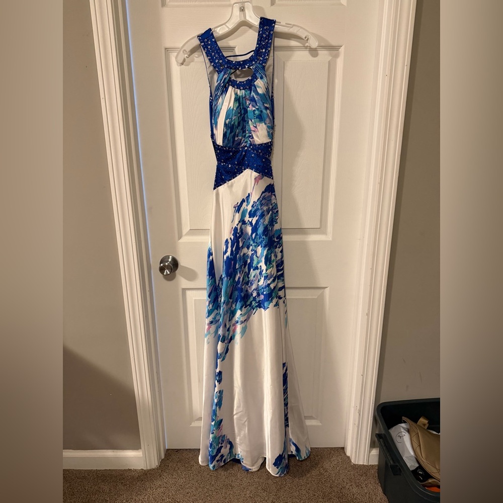 Morgan & Co. Blue and White Beaded Dress
